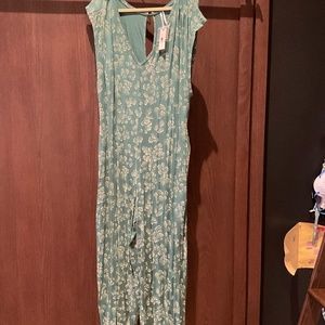 Anthropologie green and cream jumpsuit size XL